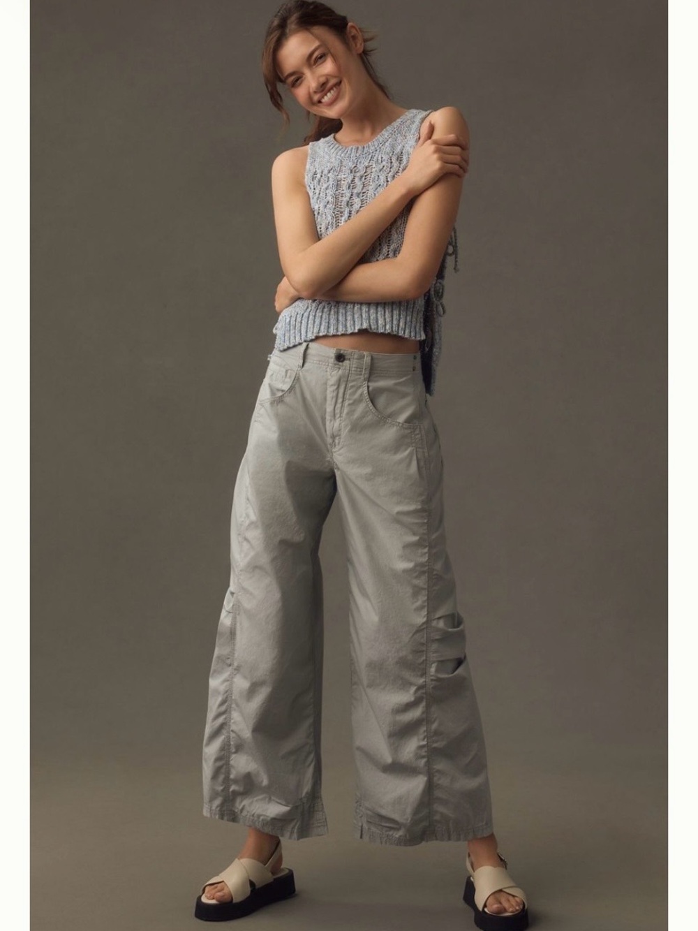 Anthropologie Light Gray Wide-Leg Utility Pants